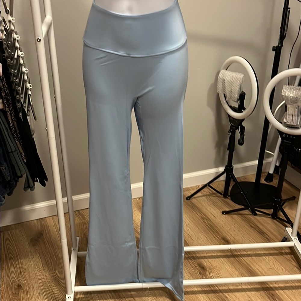Women's Light Blue High-Waisted Flare Pants
